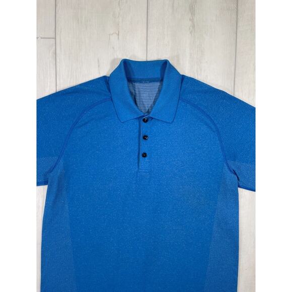 Lululemon Men's Large Metal Vent Tech Short Sleeve Polo Shirt Blue Casual - Picture 2 of 12